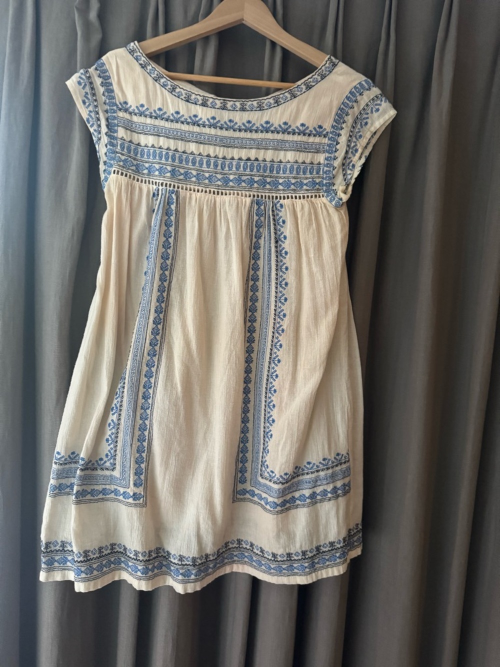 Ivory and Blue Embroidered Women’s summer boho dress